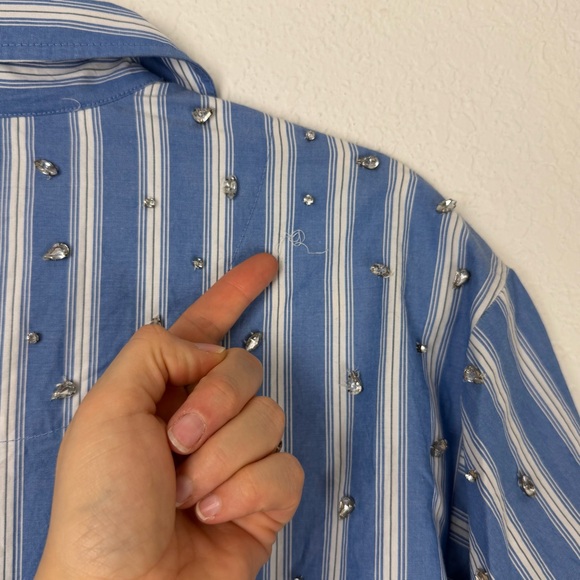 NWT Anthropologie The Bettina Embellished Tiered Shirt Dress Blue White MP - Picture 8 of 12